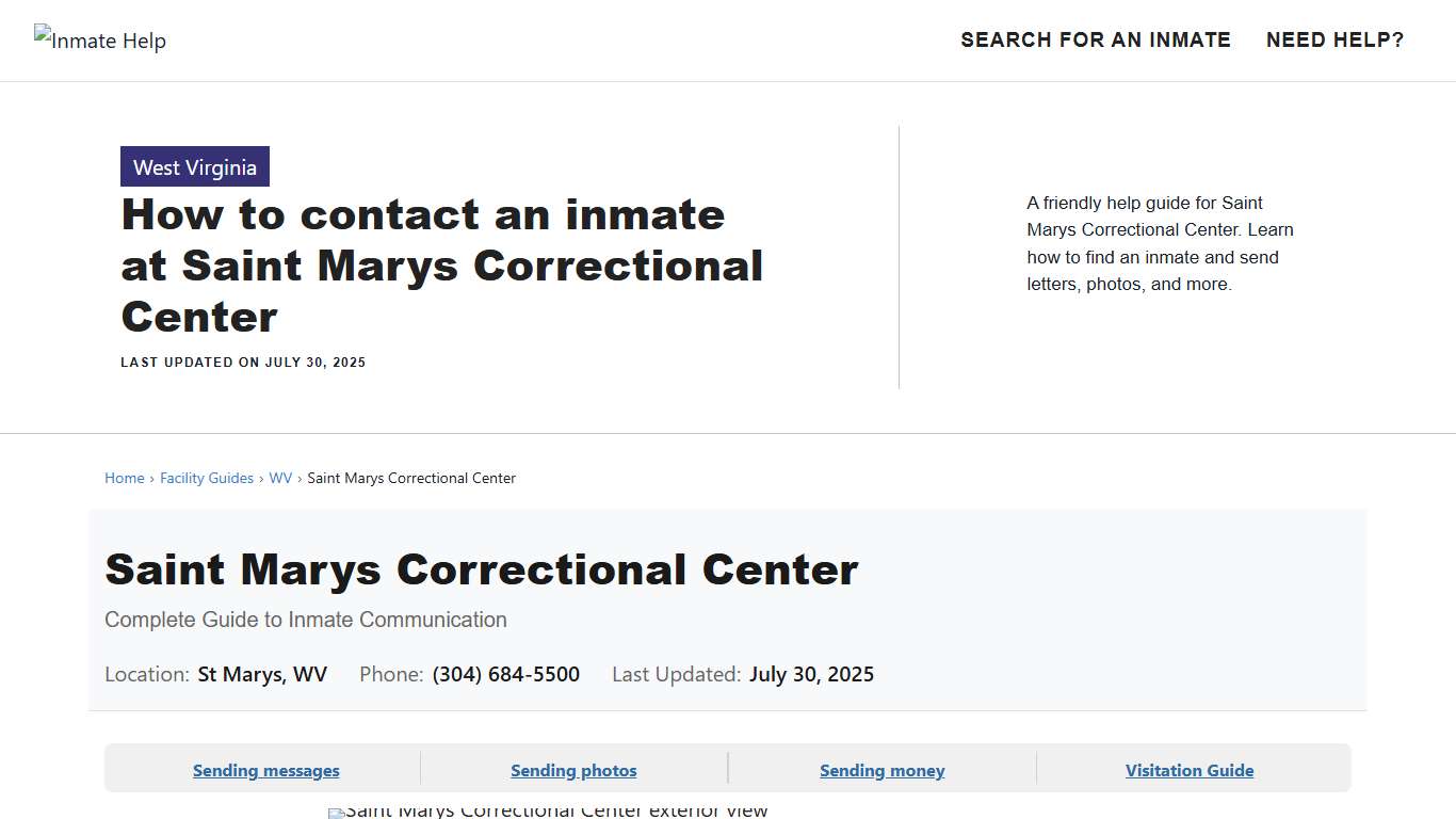 How to contact an inmate at Saint Marys Correctional Center - Inmate Help