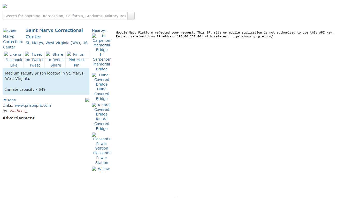 Saint Marys Correctional Center in St. Marys, WV (Google Maps)